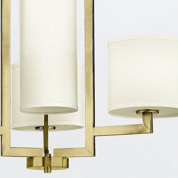 Hinkley Hampton 4-Light Brushed Brass Modern Chandelier with White Linen Shades