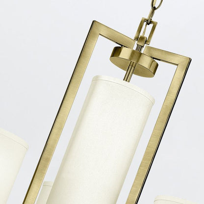 Hinkley Hampton 4-Light Brushed Brass Modern Chandelier with White Linen Shades