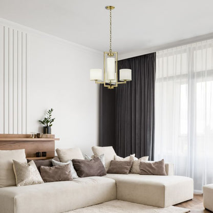 Hinkley Hampton 4-Light Brushed Brass Modern Chandelier with White Linen Shades