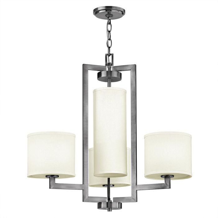 Hinkley Hampton 4-Light Antique Nickel Modern Chandelier with Ivory Shades
