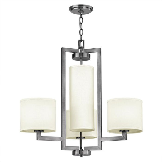 Hinkley Hampton 4-Light Antique Nickel Modern Chandelier with Ivory Shades
