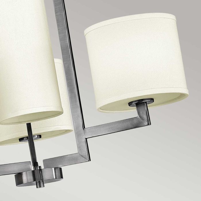 Hinkley Hampton 4-Light Antique Nickel Modern Chandelier with Ivory Shades