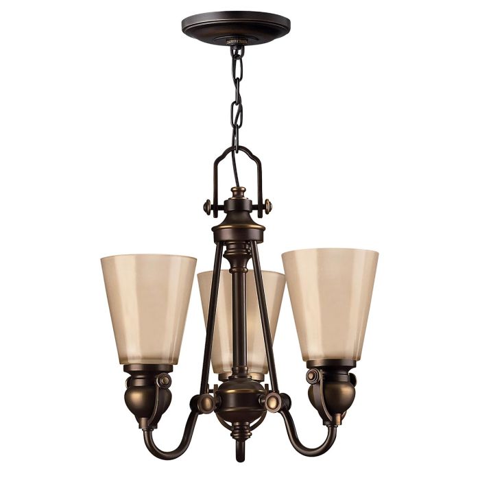 Hinkley Mayflower 3-Light Olde Bronze Chandelier with Etched Amber Glass