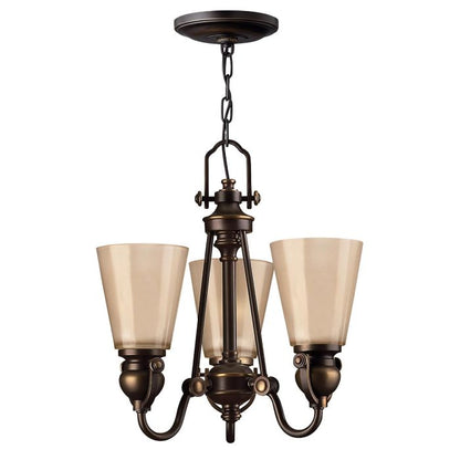 Hinkley Mayflower 3-Light Olde Bronze Chandelier with Etched Amber Glass