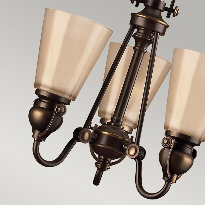 Hinkley Mayflower 3-Light Olde Bronze Chandelier with Etched Amber Glass