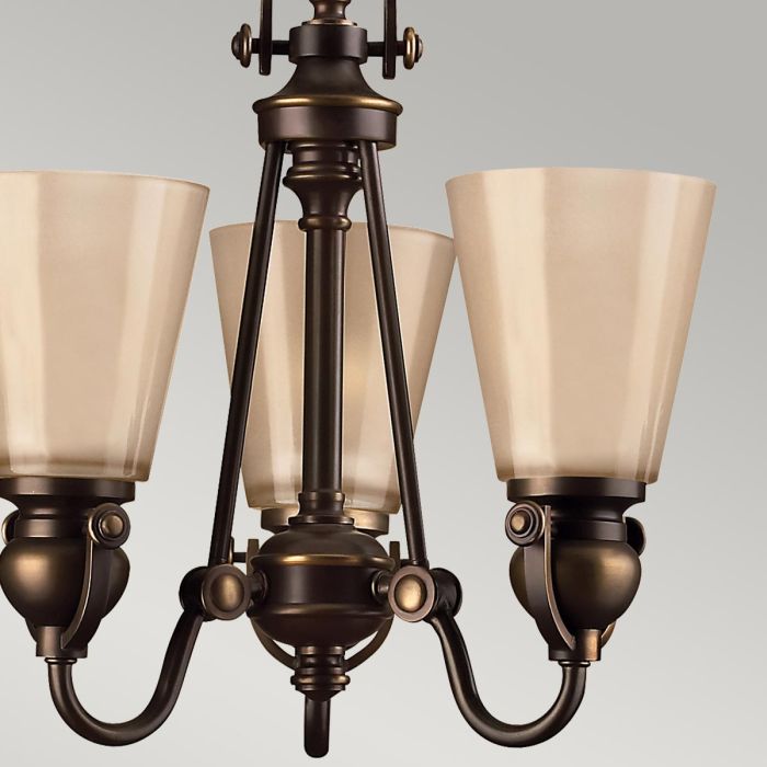 Hinkley Mayflower 3-Light Olde Bronze Chandelier with Etched Amber Glass