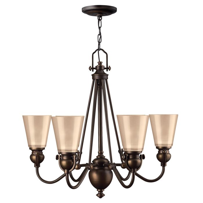 Hinkley Mayflower 6-Light Olde Bronze Chandelier with Etched Amber Glass