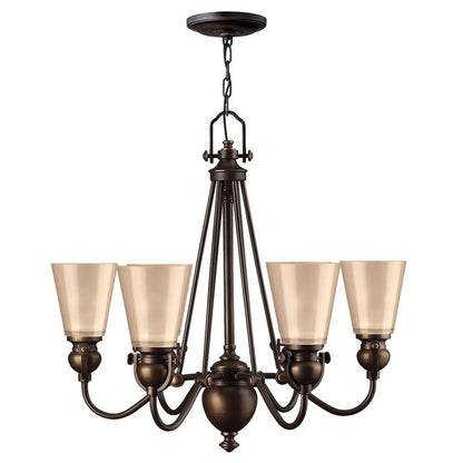 Hinkley Mayflower 6-Light Olde Bronze Chandelier with Etched Amber Glass