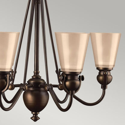 Hinkley Mayflower 6-Light Olde Bronze Chandelier with Etched Amber Glass