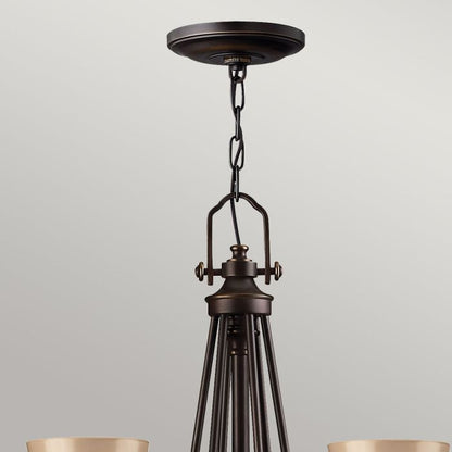 Hinkley Mayflower 9-Light Olde Bronze Chandelier with Etched Amber Glass
