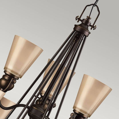 Hinkley Mayflower 9-Light Olde Bronze Chandelier with Etched Amber Glass