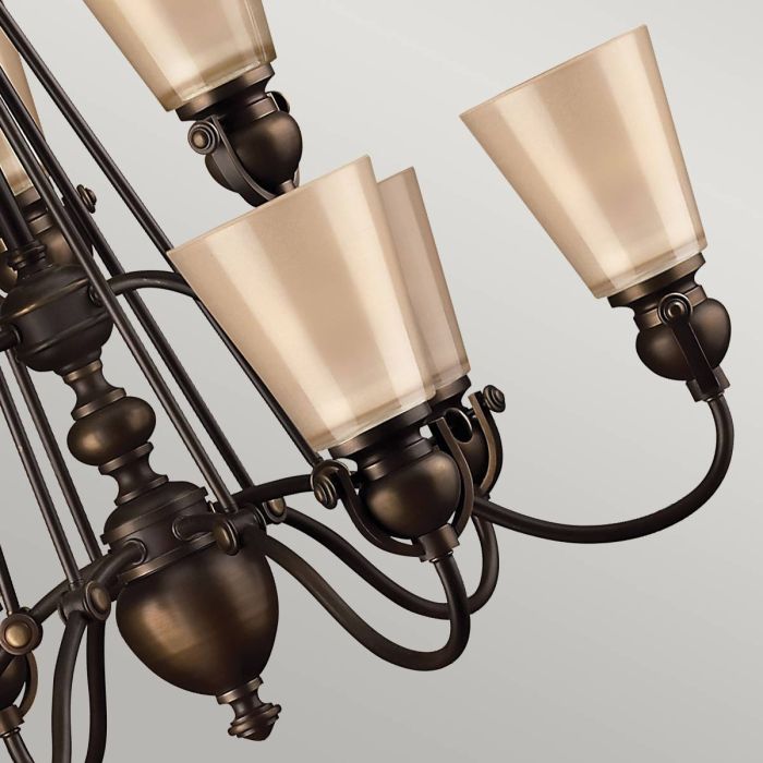 Hinkley Mayflower 9-Light Olde Bronze Chandelier with Etched Amber Glass