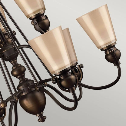 Hinkley Mayflower 9-Light Olde Bronze Chandelier with Etched Amber Glass