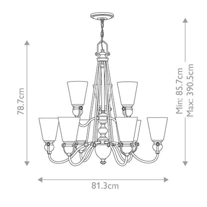 Hinkley Mayflower 9-Light Olde Bronze Chandelier with Etched Amber Glass