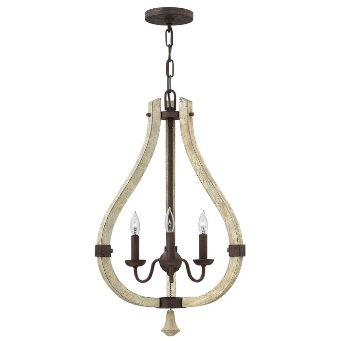 Hinkley Middlefield 3-Light Iron Rust Cage Chandelier with Distressed Wood