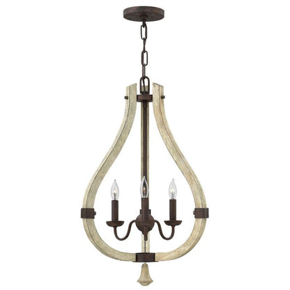 Hinkley Middlefield 3-Light Iron Rust Cage Chandelier with Distressed Wood