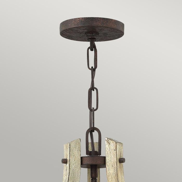 Hinkley Middlefield 3-Light Iron Rust Cage Chandelier with Distressed Wood