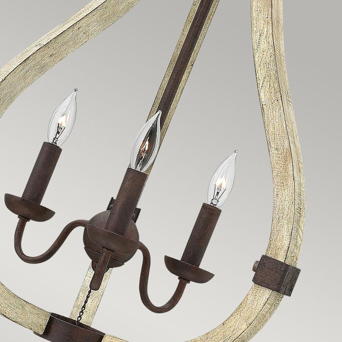 Hinkley Middlefield 3-Light Iron Rust Cage Chandelier with Distressed Wood