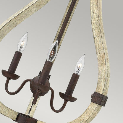 Hinkley Middlefield 3-Light Iron Rust Cage Chandelier with Distressed Wood