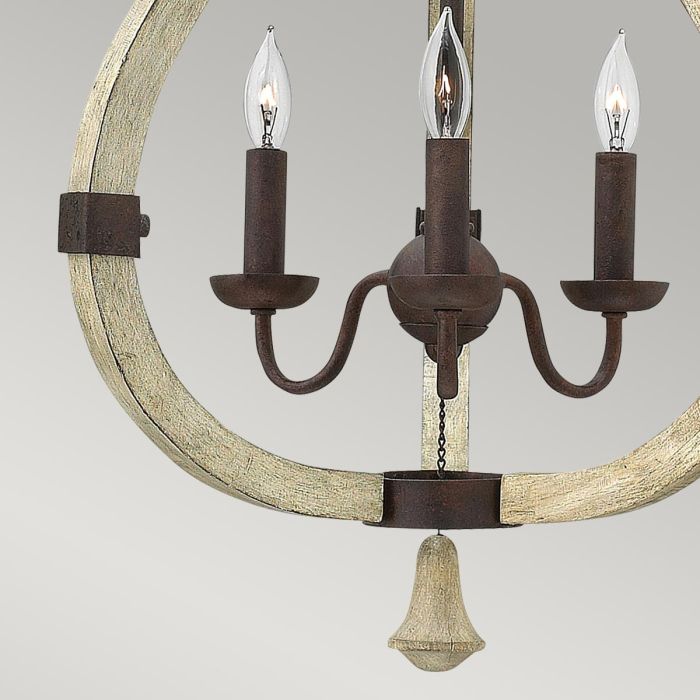 Hinkley Middlefield 3-Light Iron Rust Cage Chandelier with Distressed Wood