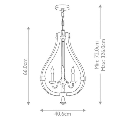 Hinkley Middlefield 3-Light Iron Rust Cage Chandelier with Distressed Wood