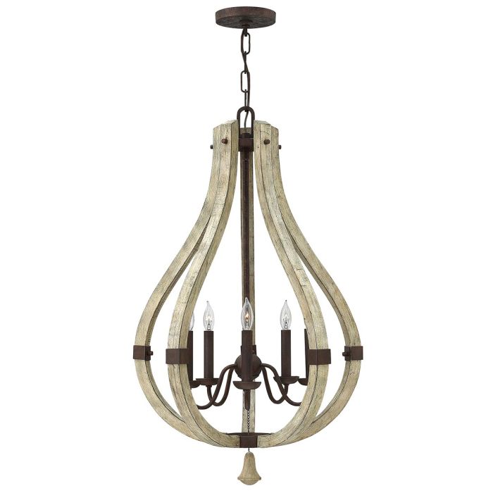 Hinkley Middlefield 5-Light Iron Rust Cage Chandelier with Distressed Wood