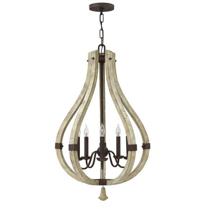 Hinkley Middlefield 5-Light Iron Rust Cage Chandelier with Distressed Wood