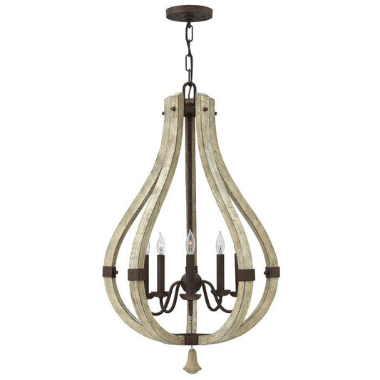 Hinkley Middlefield 5-Light Iron Rust Cage Chandelier with Distressed Wood