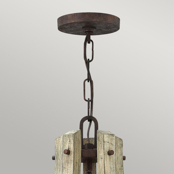 Hinkley Middlefield 5-Light Iron Rust Cage Chandelier with Distressed Wood