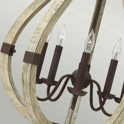 Hinkley Middlefield 5-Light Iron Rust Cage Chandelier with Distressed Wood