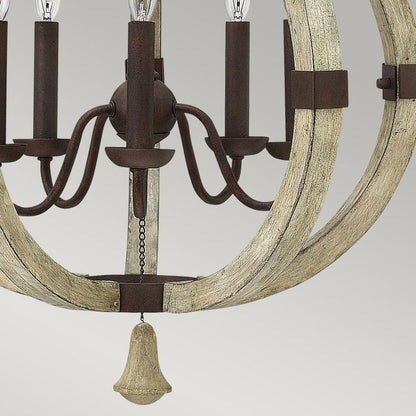 Hinkley Middlefield 5-Light Iron Rust Cage Chandelier with Distressed Wood