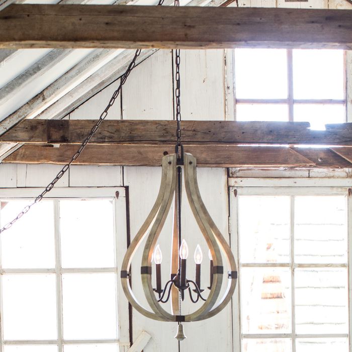 Hinkley Middlefield 5-Light Iron Rust Cage Chandelier with Distressed Wood