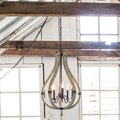 Hinkley Middlefield 5-Light Iron Rust Cage Chandelier with Distressed Wood
