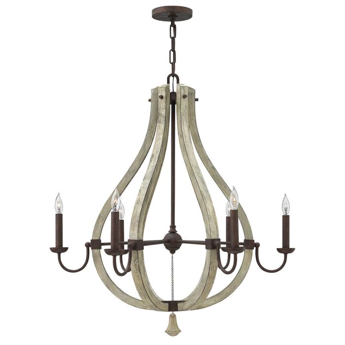 Hinkley Middlefield 6-Light Iron Rust Cage Chandelier with Distressed Wood