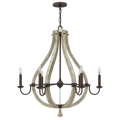 Hinkley Middlefield 6-Light Iron Rust Cage Chandelier with Distressed Wood