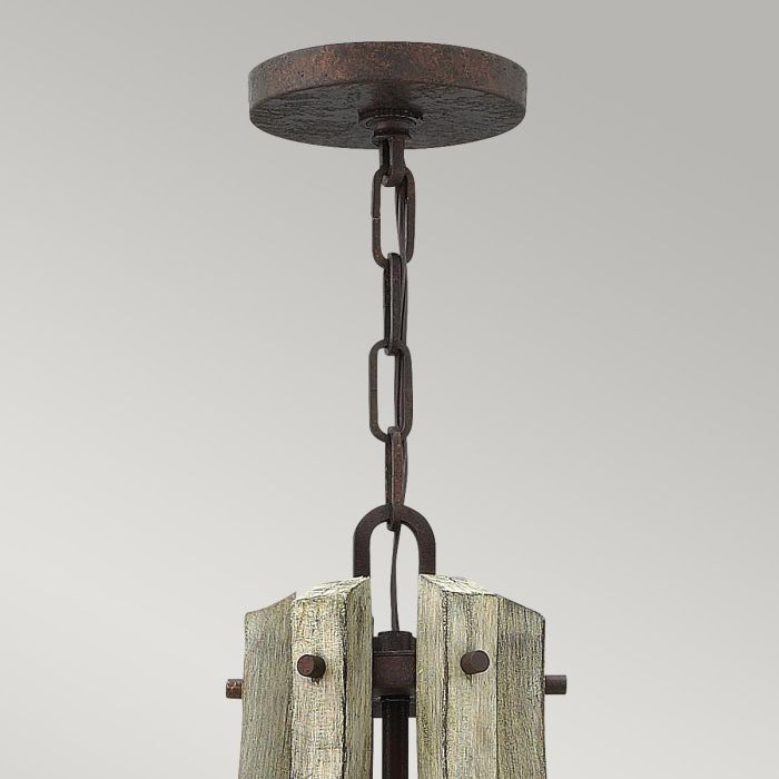 Hinkley Middlefield 6-Light Iron Rust Cage Chandelier with Distressed Wood
