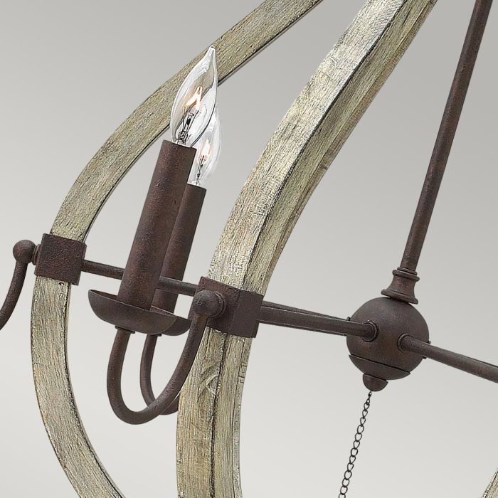 Hinkley Middlefield 6-Light Iron Rust Cage Chandelier with Distressed Wood