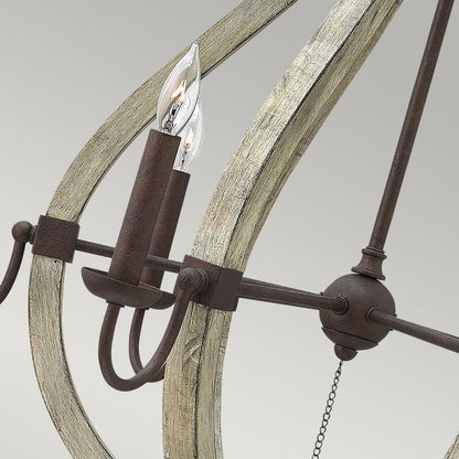 Hinkley Middlefield 6-Light Iron Rust Cage Chandelier with Distressed Wood