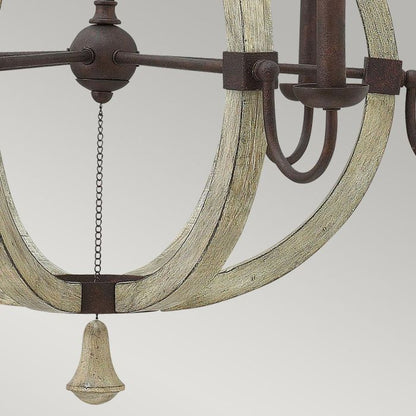 Hinkley Middlefield 6-Light Iron Rust Cage Chandelier with Distressed Wood