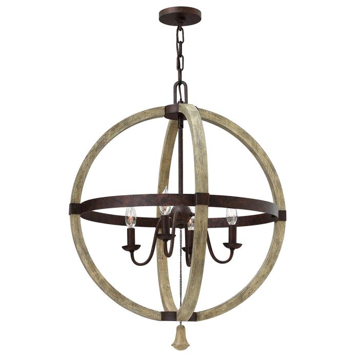 Hinkley Middlefield 4-Light Iron Rust Globe Chandelier with Distressed Wood