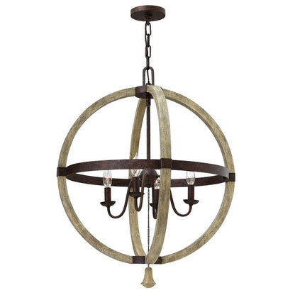 Hinkley Middlefield 4-Light Iron Rust Globe Chandelier with Distressed Wood