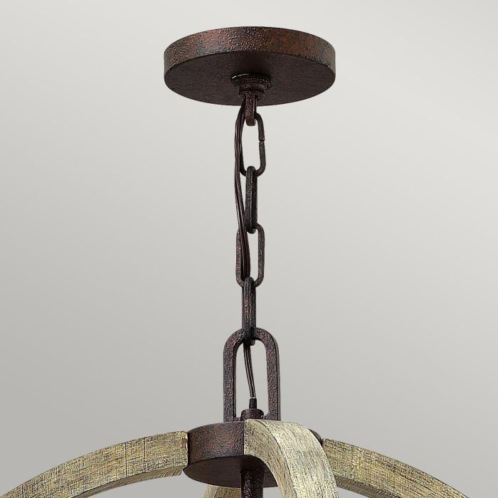 Hinkley Middlefield 4-Light Iron Rust Globe Chandelier with Distressed Wood
