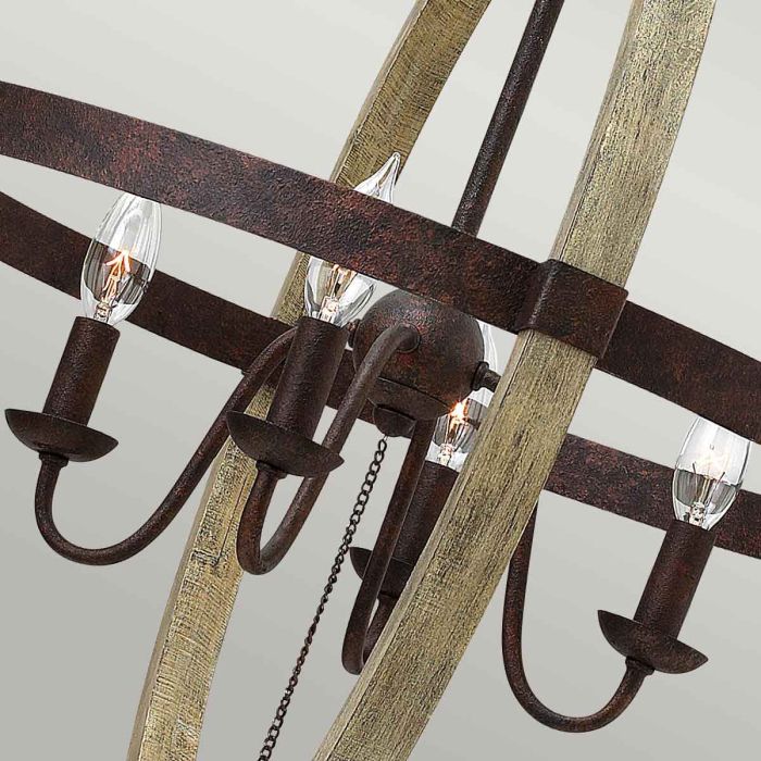 Hinkley Middlefield 4-Light Iron Rust Globe Chandelier with Distressed Wood