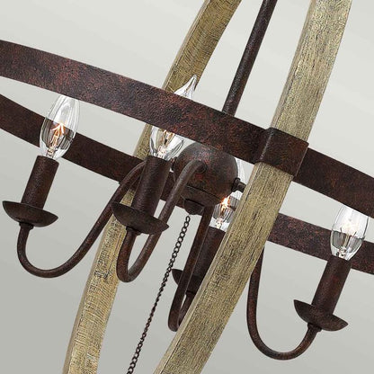 Hinkley Middlefield 4-Light Iron Rust Globe Chandelier with Distressed Wood