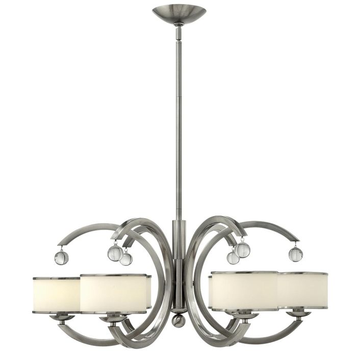 Hinkley Monaco 6-Light Brushed Nickel Crystal & Opal Modern Glass Chandelier