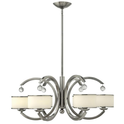Hinkley Monaco 6-Light Brushed Nickel Crystal & Opal Modern Glass Chandelier