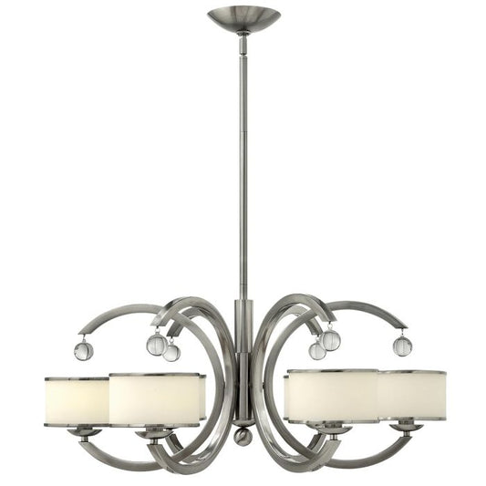 Hinkley Monaco 6-Light Brushed Nickel Crystal & Opal Modern Glass Chandelier