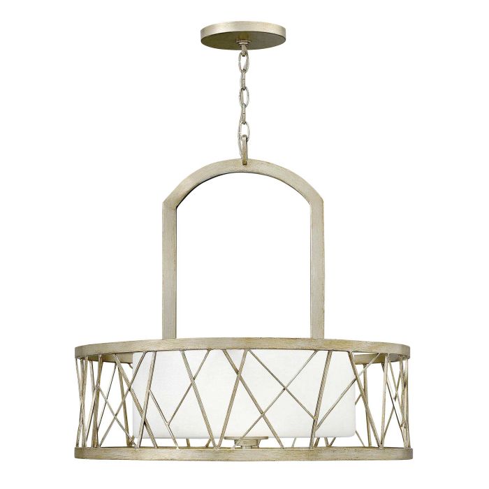 Hinkley Nest 3-Light Modern Pendant Chandelier in Silver Leaf with Distressed Etched Glass