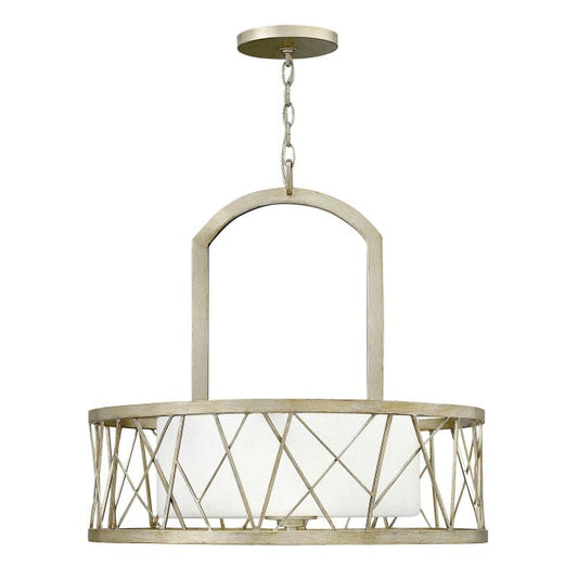 Hinkley Nest 3-Light Modern Pendant Chandelier in Silver Leaf with Distressed Etched Glass