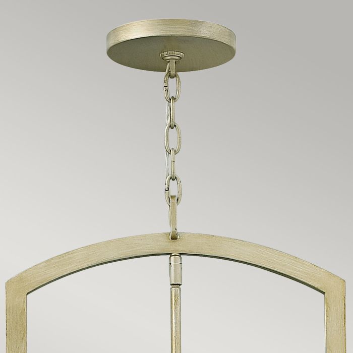Hinkley Nest 4-Light Lantern Chandelier in Silver Leaf with Distressed Etched Glass